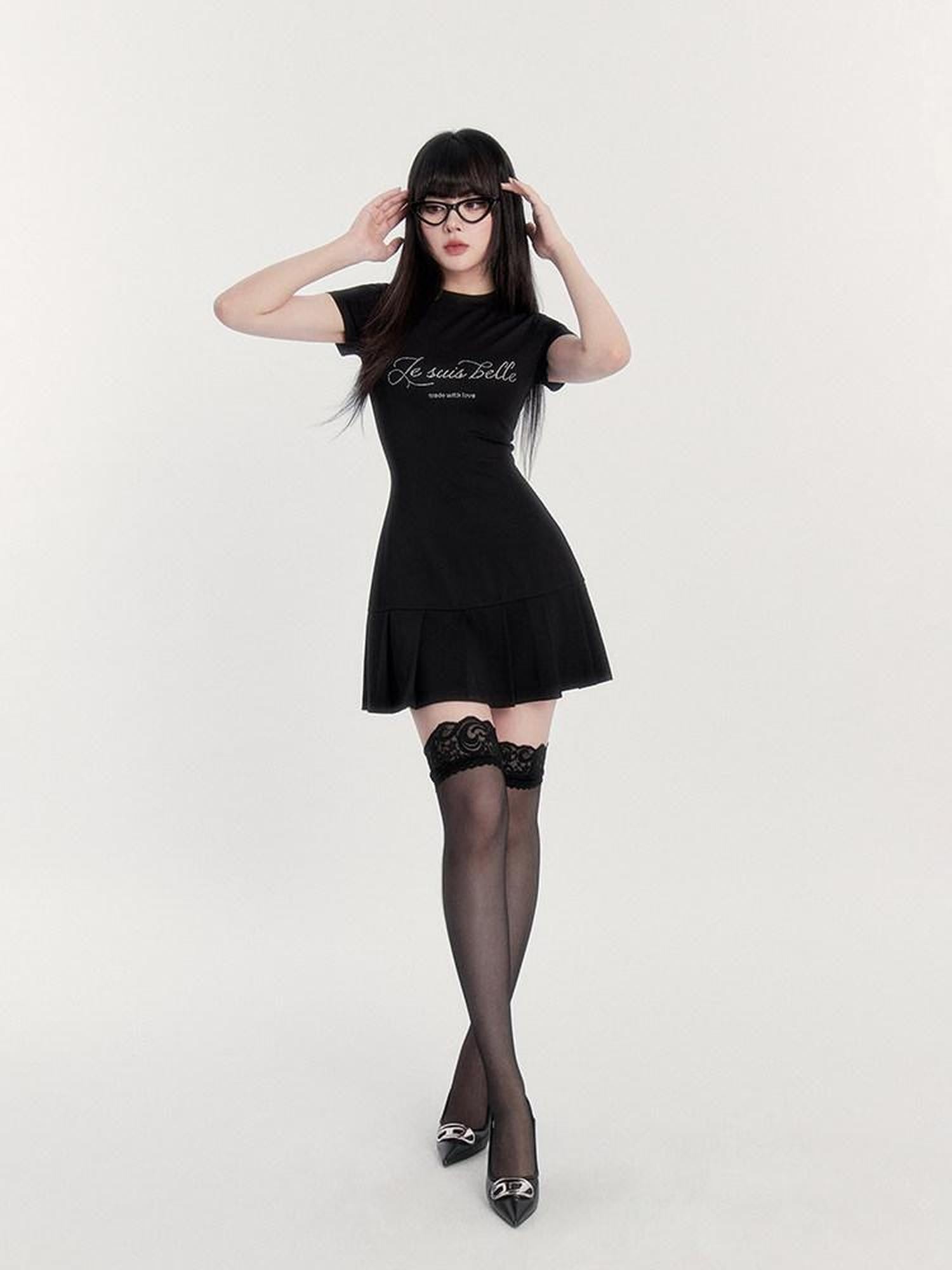 VOCK Rhinestone Letter Print A Line Slim Waist Women's Casual Mini Dresses