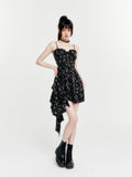 VOCK Romantic Floral Asymmetrical Cinched Waist Women's Polyester Slip Midi Dresses