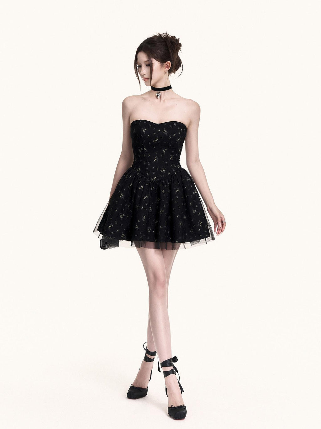 VOCK Romantic Floral Tulle Boned Strapless Women's Polyester Tube Mini Dresses