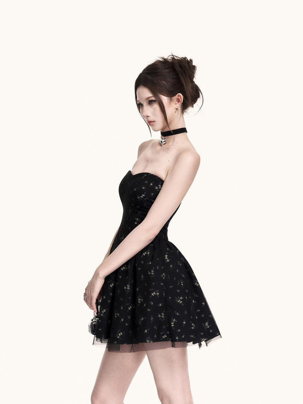 VOCK Romantic Floral Tulle Boned Strapless Women's Polyester Tube Mini Dresses
