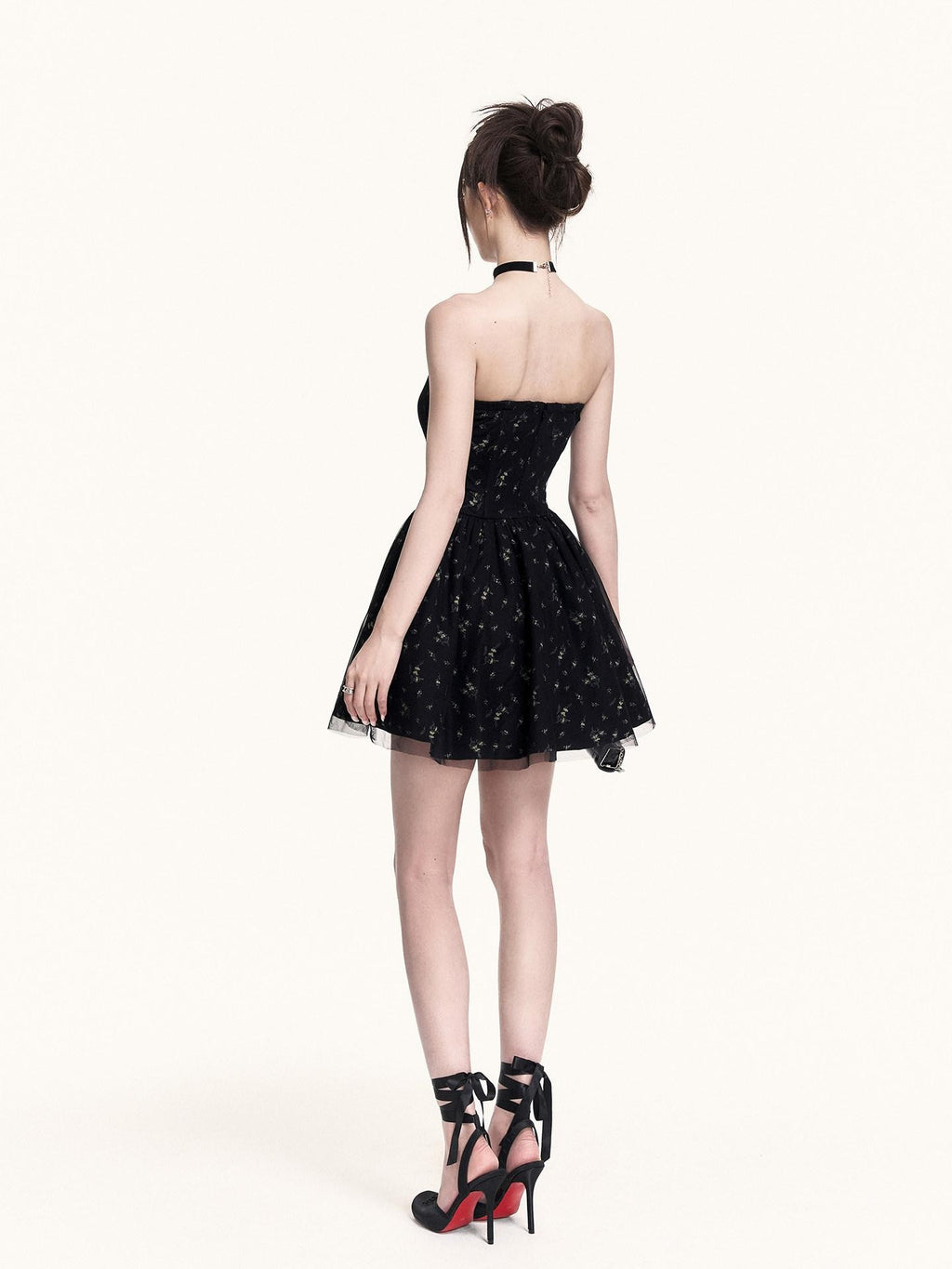 VOCK Romantic Floral Tulle Boned Strapless Women's Polyester Tube Mini Dresses