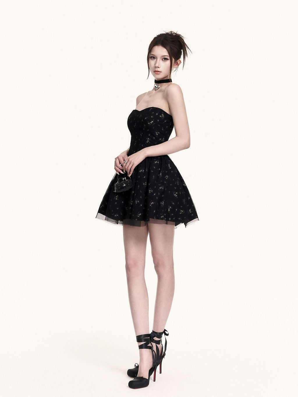 VOCK Romantic Floral Tulle Boned Strapless Women's Polyester Tube Mini Dresses
