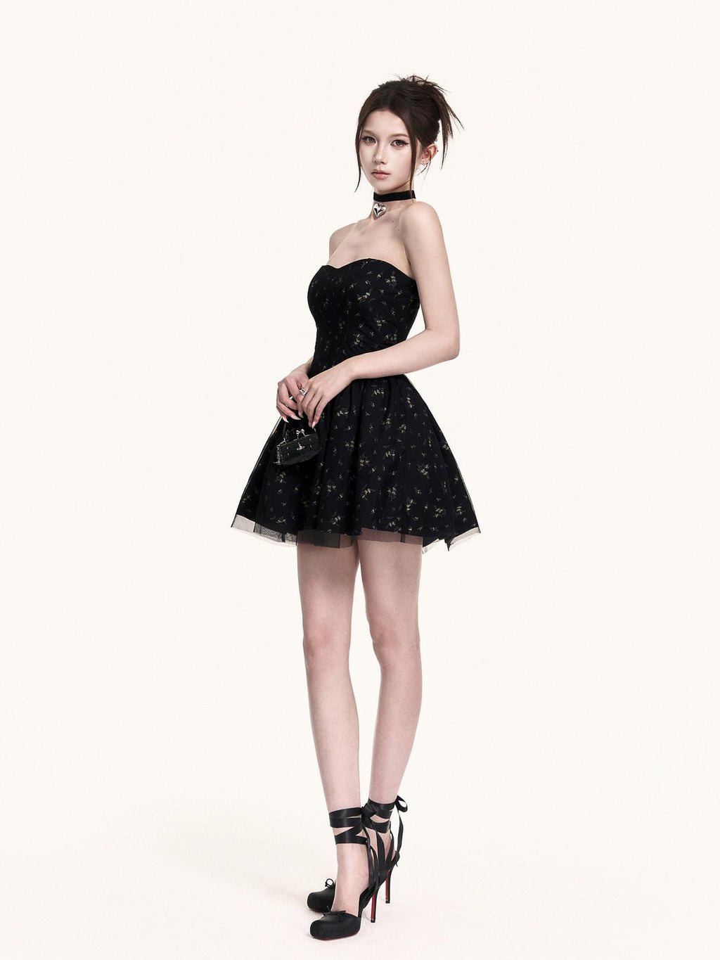 VOCK Romantic Floral Tulle Boned Strapless Women's Polyester Tube Mini Dresses