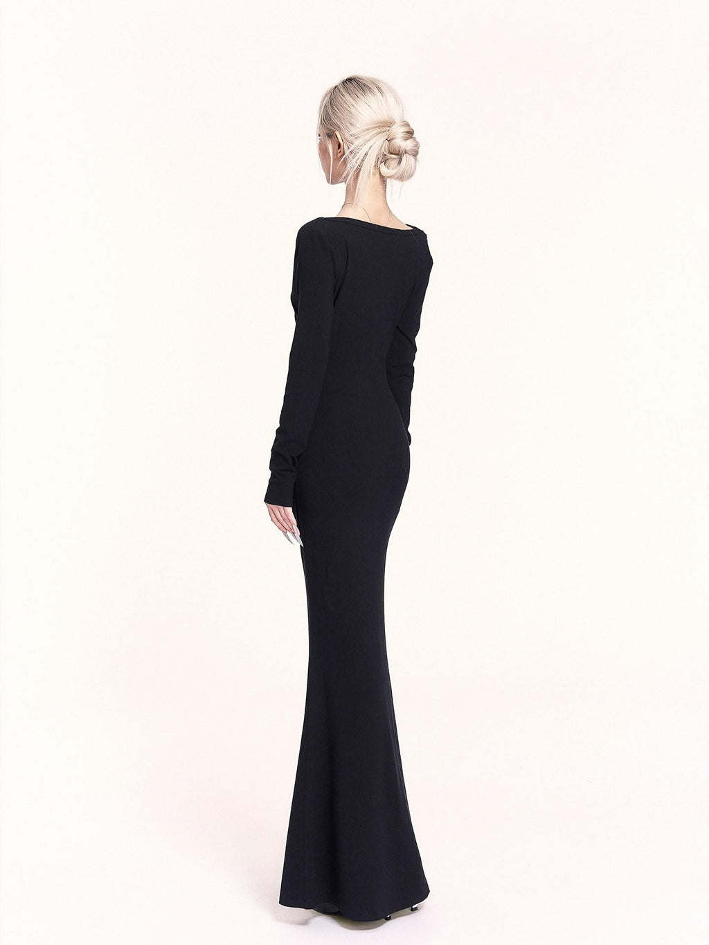 VOCK Ruched Mermaid V-neck Long Sleeve Women's Cotton Blend Bodycon Maxi Dresses