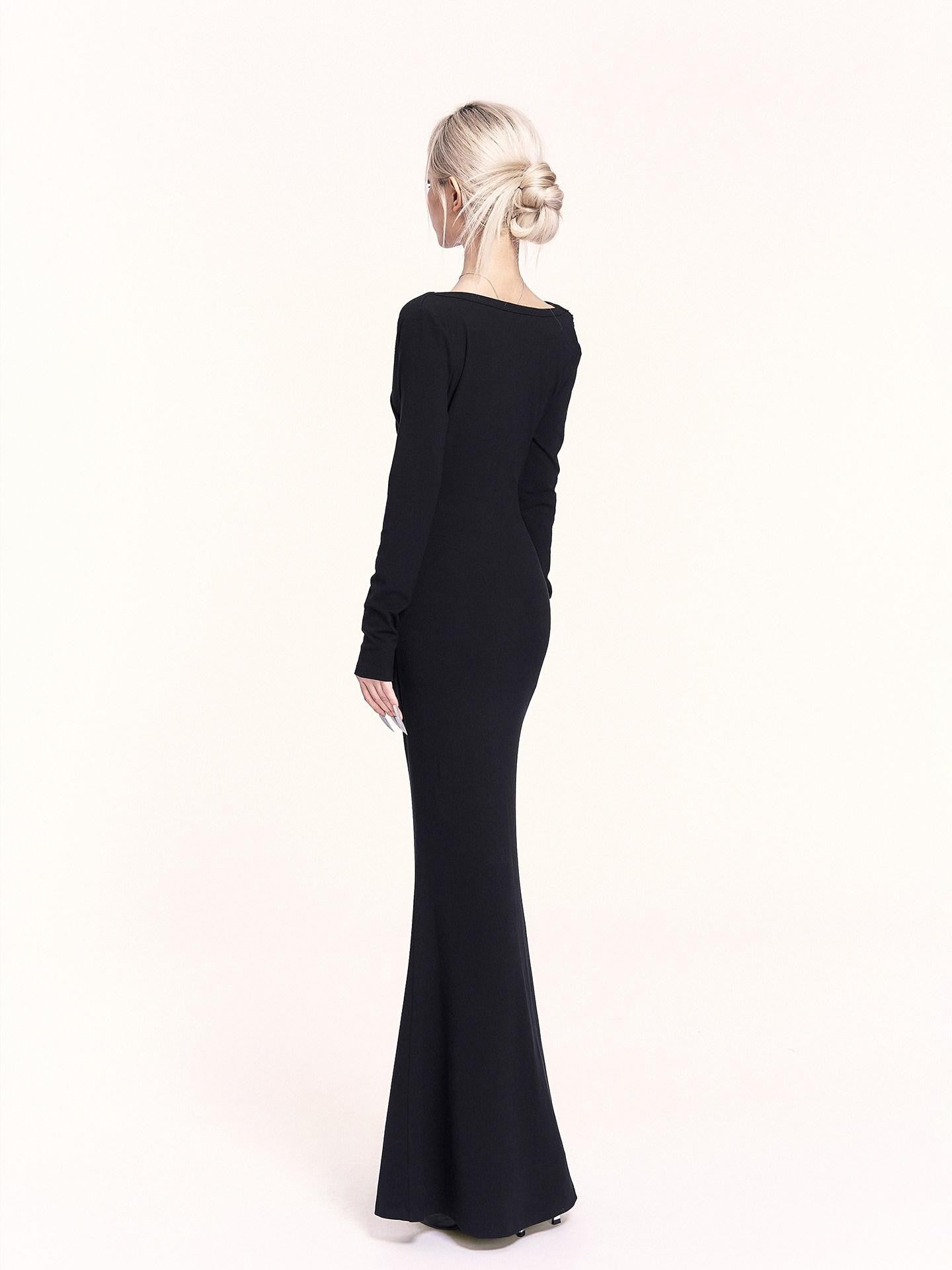 VOCK Ruched Mermaid V-neck Long Sleeve Women's Cotton Blend Bodycon Maxi Dresses