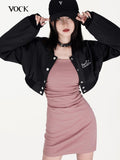VOCK Satin Embroidered Lettering Women's Breathable Polyester Blend Cropped Jackets