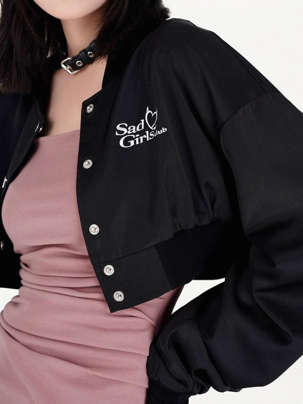 VOCK Satin Embroidered Lettering Women's Breathable Polyester Blend Cropped Jackets