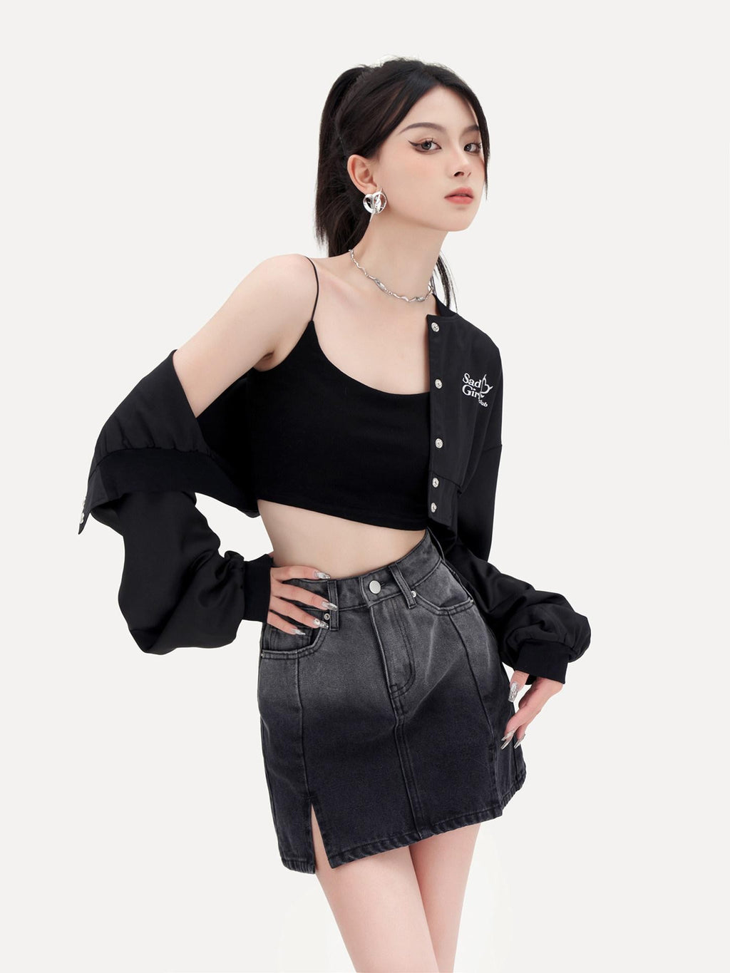 VOCK Satin Embroidered Lettering Women's Breathable Polyester Blend Cropped Jackets
