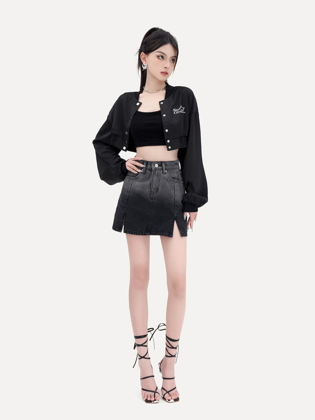 VOCK Satin Embroidered Lettering Women's Breathable Polyester Blend Cropped Jackets