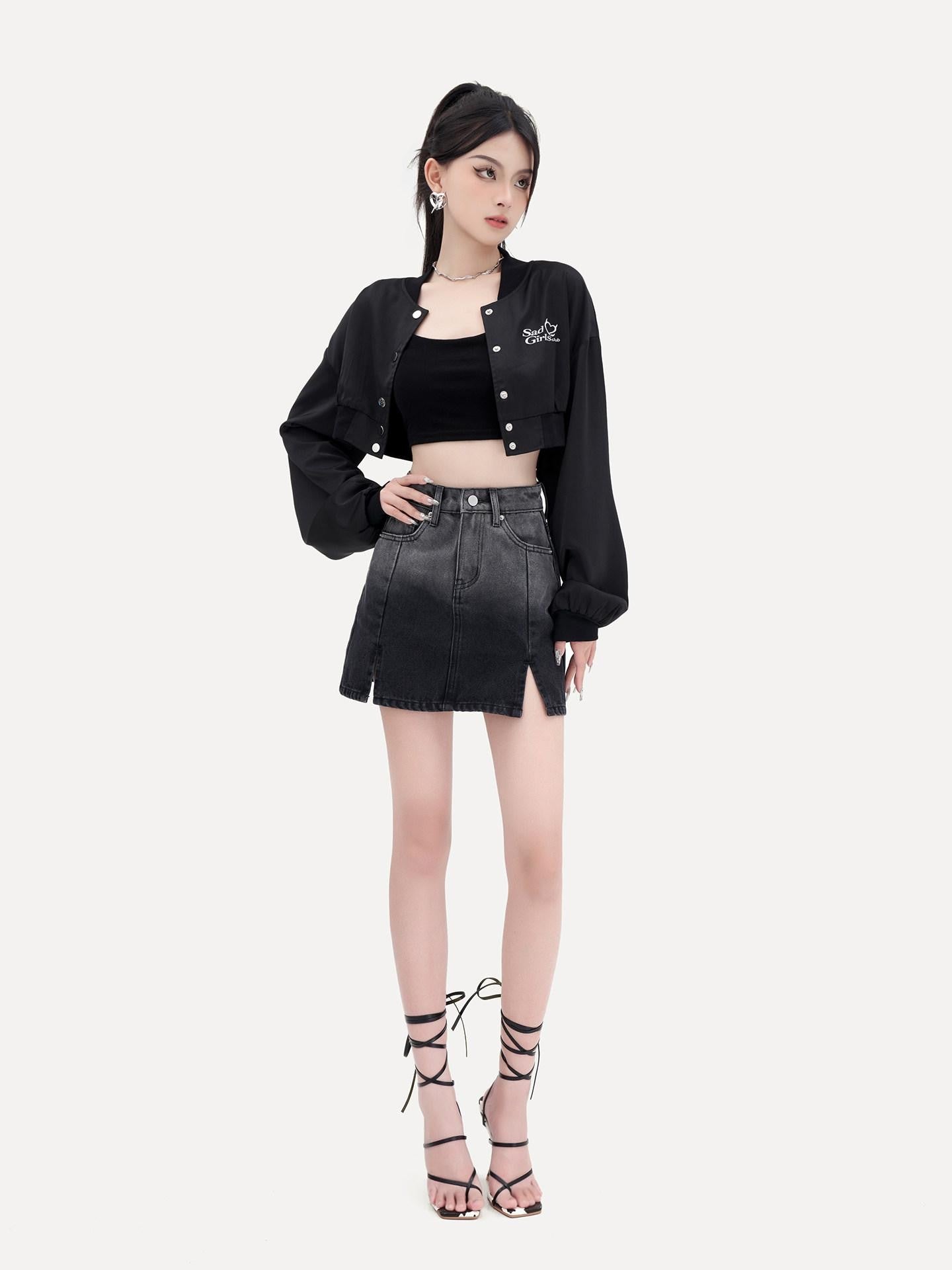 VOCK Satin Embroidered Lettering Women's Breathable Polyester Blend Cropped Jackets