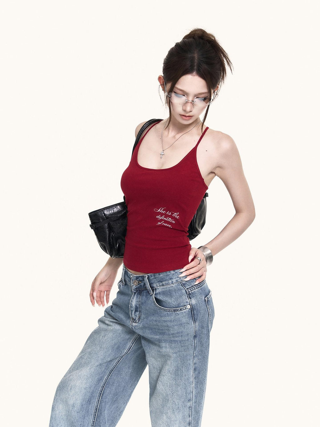 VOCK Sexy Letter Print Padded Halter Elastic Strap Women's Cotton Spandex Camisoles