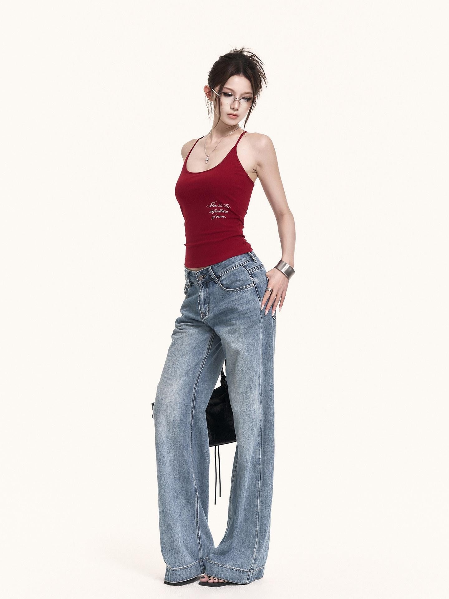 VOCK Sexy Letter Print Padded Halter Elastic Strap Women's Cotton Spandex Camisoles
