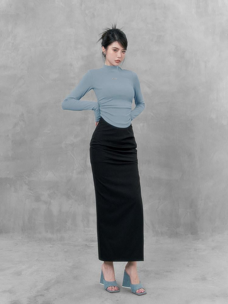 VOCK Soft Knit Slim Mockneck Metal Women's Cotton Blend Long Sleeve T-shirts