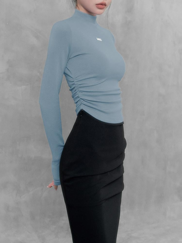 VOCK Soft Knit Slim Mockneck Metal Women's Cotton Blend Long Sleeve T-shirts