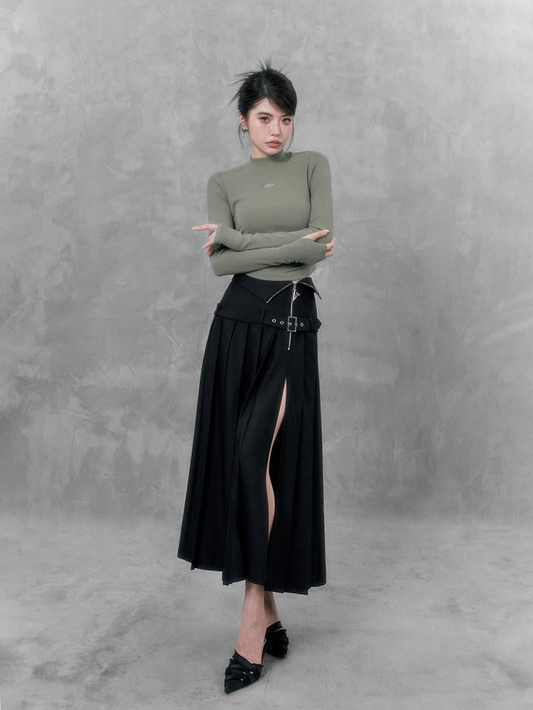 VOCK Soft Knit Slim Mockneck Metal Women's Cotton Blend Long Sleeve T-shirts