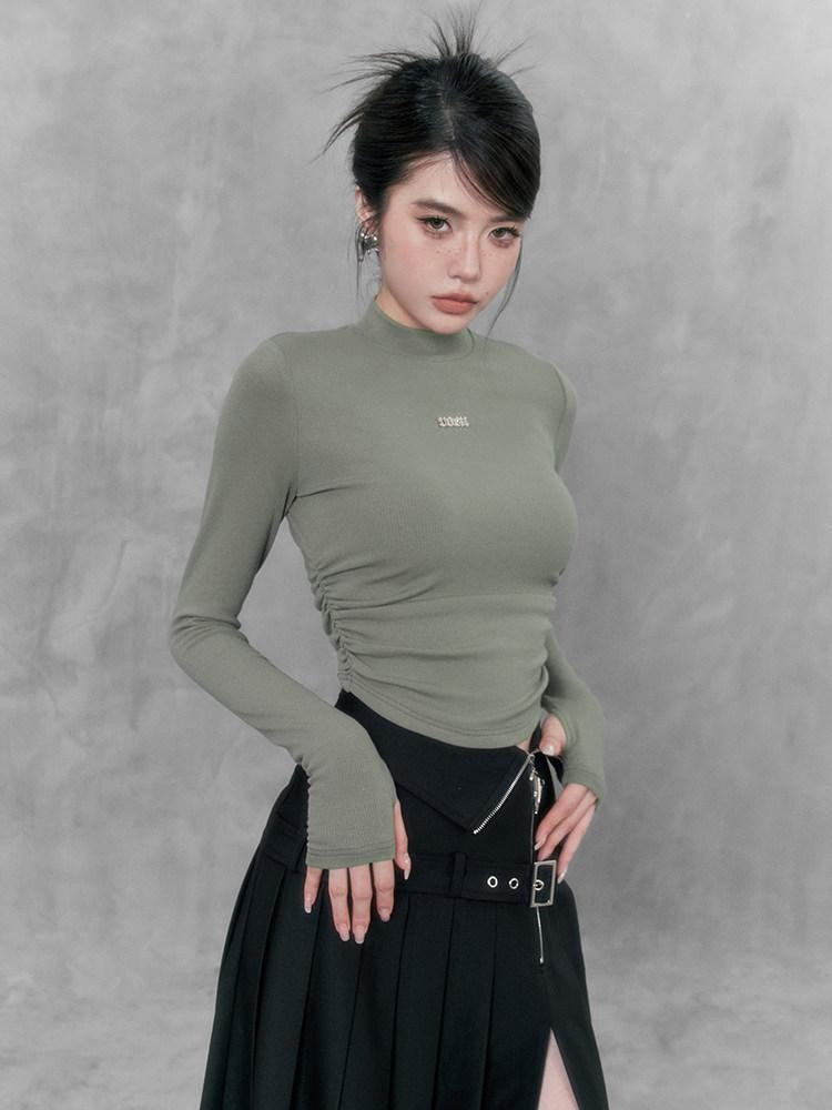 VOCK Soft Knit Slim Mockneck Metal Women's Cotton Blend Long Sleeve T-shirts
