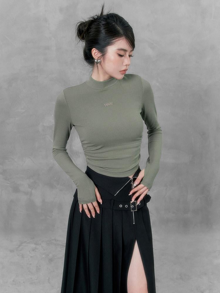 VOCK Soft Knit Slim Mockneck Metal Women's Cotton Blend Long Sleeve T-shirts