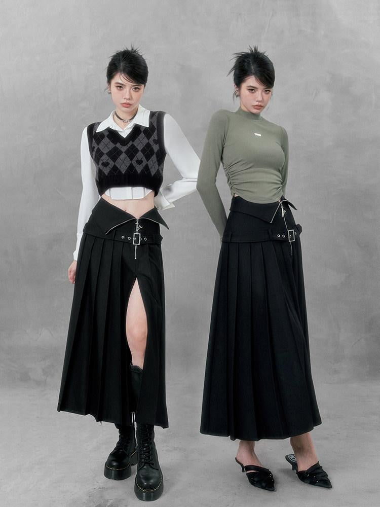 VOCK Soft Knit Slim Mockneck Metal Women's Cotton Blend Long Sleeve T-shirts