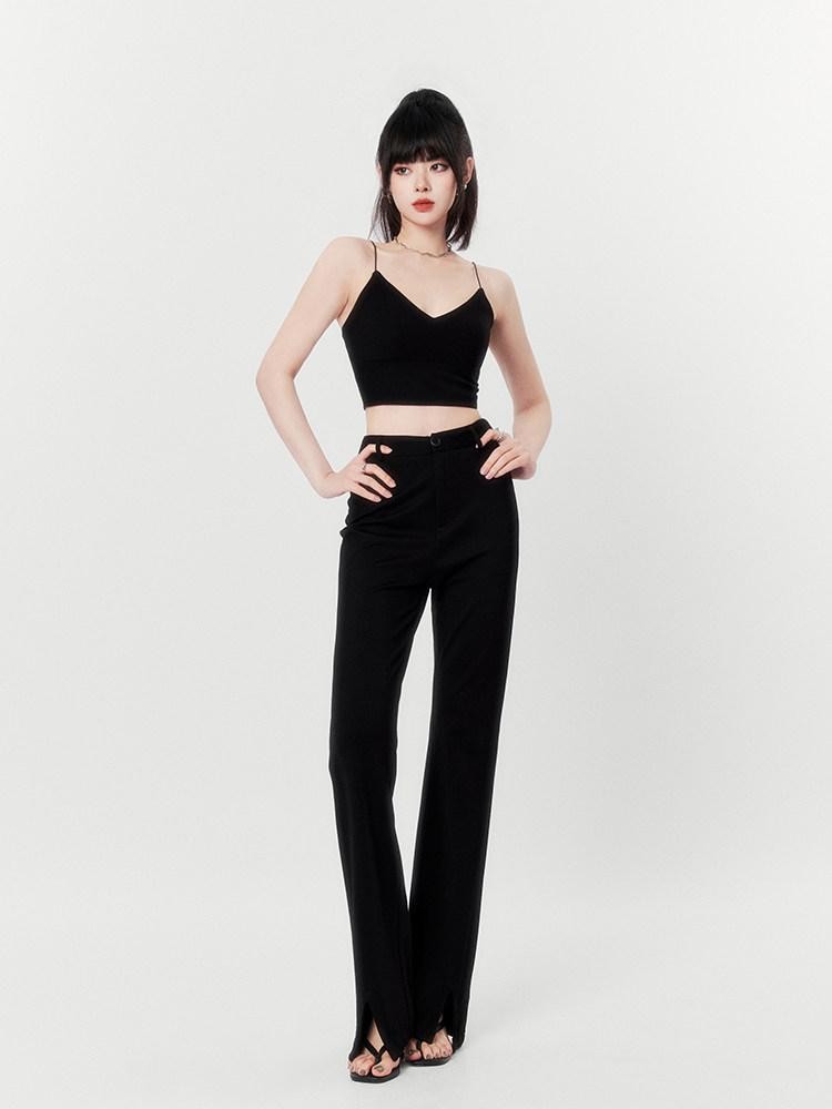 VOCK Solid V-neck Tie Slim Cropped Elastic Knit Women's Cotton Blend Padded Camisoles