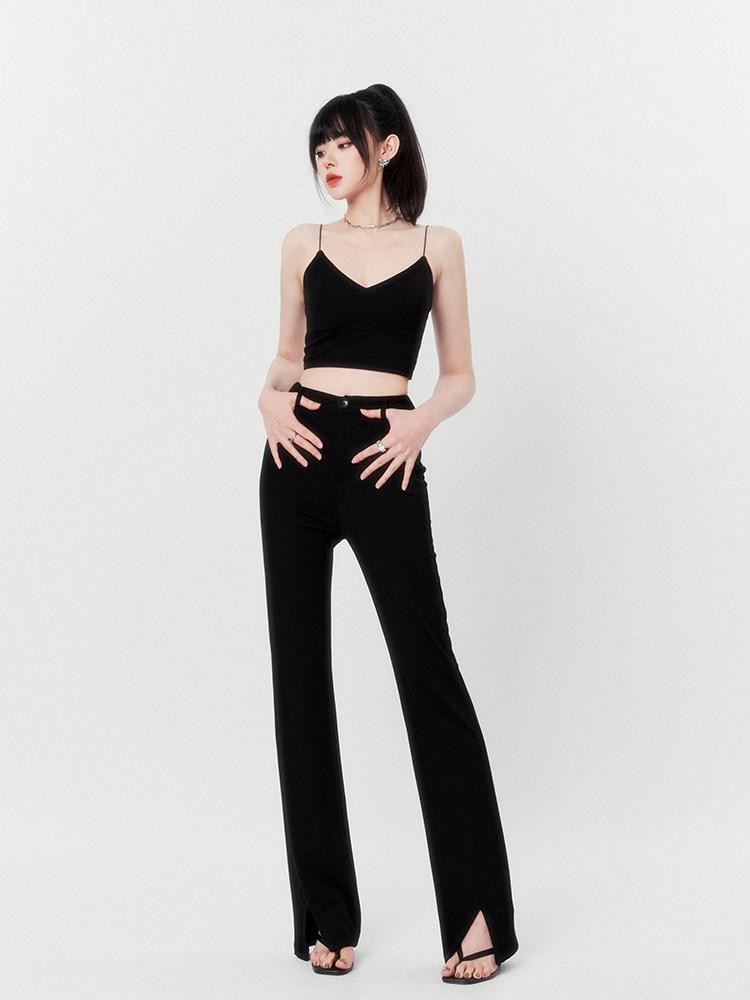 VOCK Solid V-neck Tie Slim Cropped Elastic Knit Women's Cotton Blend Padded Camisoles