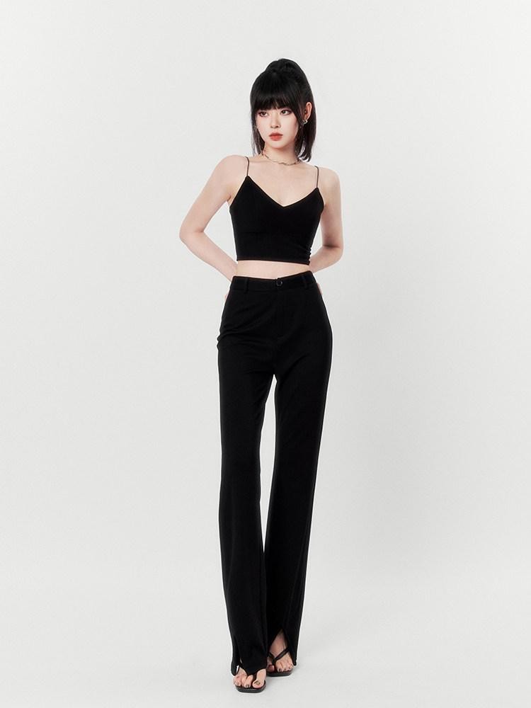 VOCK Solid V-neck Tie Slim Cropped Elastic Knit Women's Cotton Blend Padded Camisoles