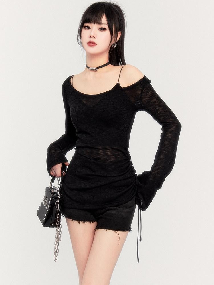 VOCK Solid V-neck Tie Slim Cropped Elastic Knit Women's Cotton Blend Padded Camisoles