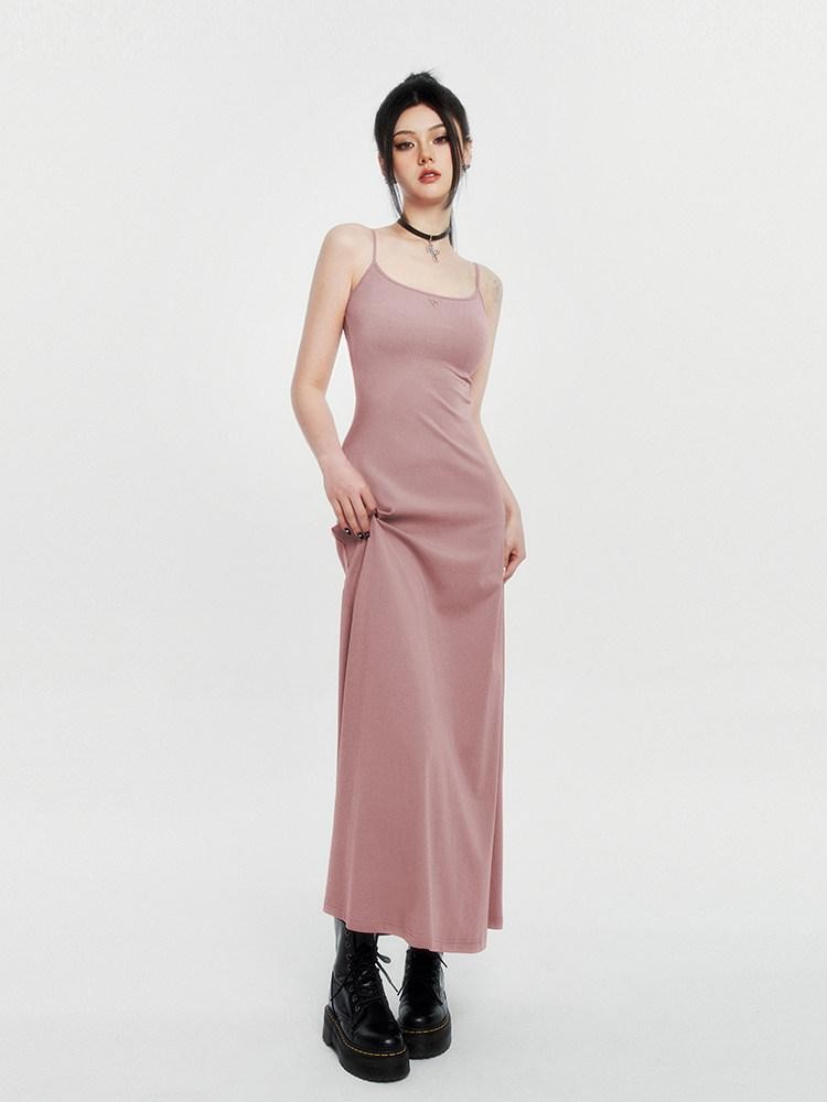 VOCK Spaghetti Strap Knit A Line Slimming Women's Cotton Spandex Slip Maxi Dresses