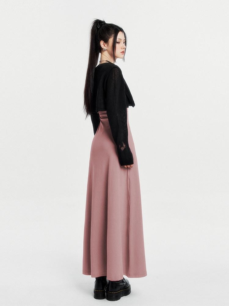 VOCK Spaghetti Strap Knit A Line Slimming Women's Cotton Spandex Slip Maxi Dresses