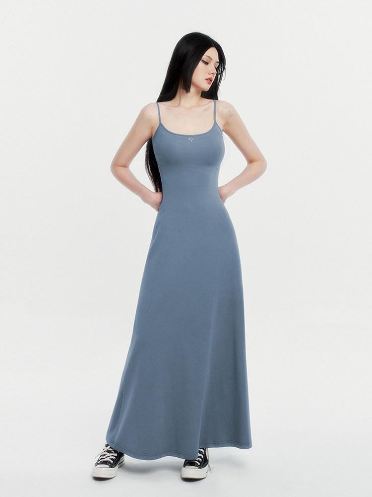 VOCK Spaghetti Strap Knit A Line Slimming Women's Cotton Spandex Slip Maxi Dresses