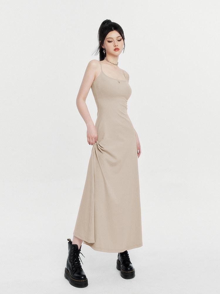 VOCK Spaghetti Strap Knit A Line Slimming Women's Cotton Spandex Slip Maxi Dresses