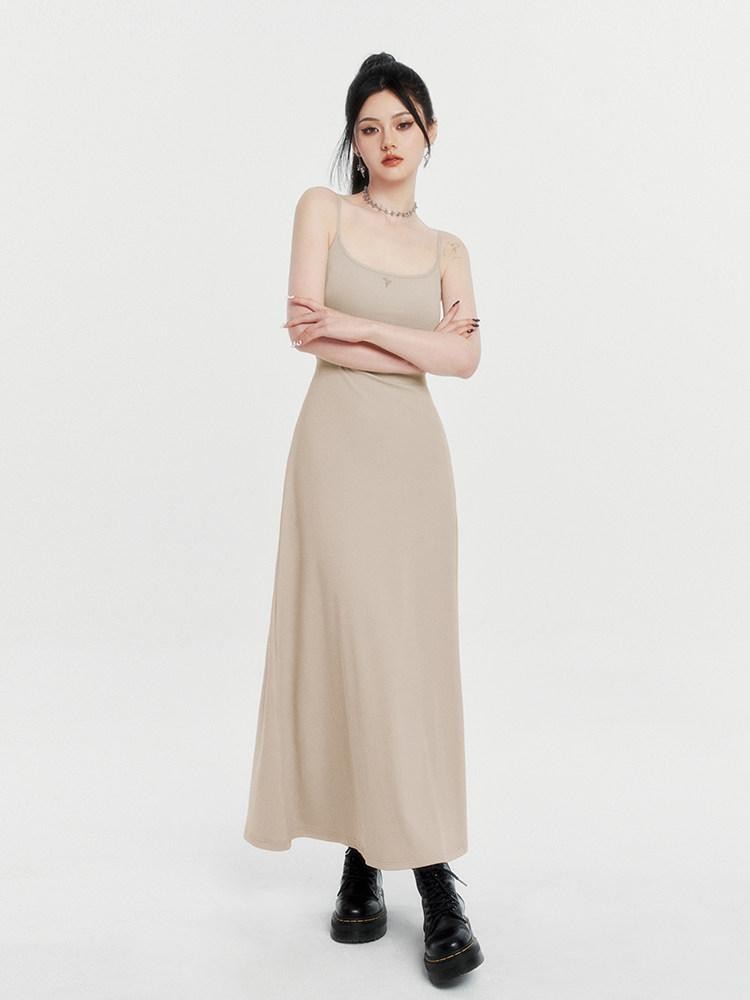 VOCK Spaghetti Strap Knit A Line Slimming Women's Cotton Spandex Slip Maxi Dresses