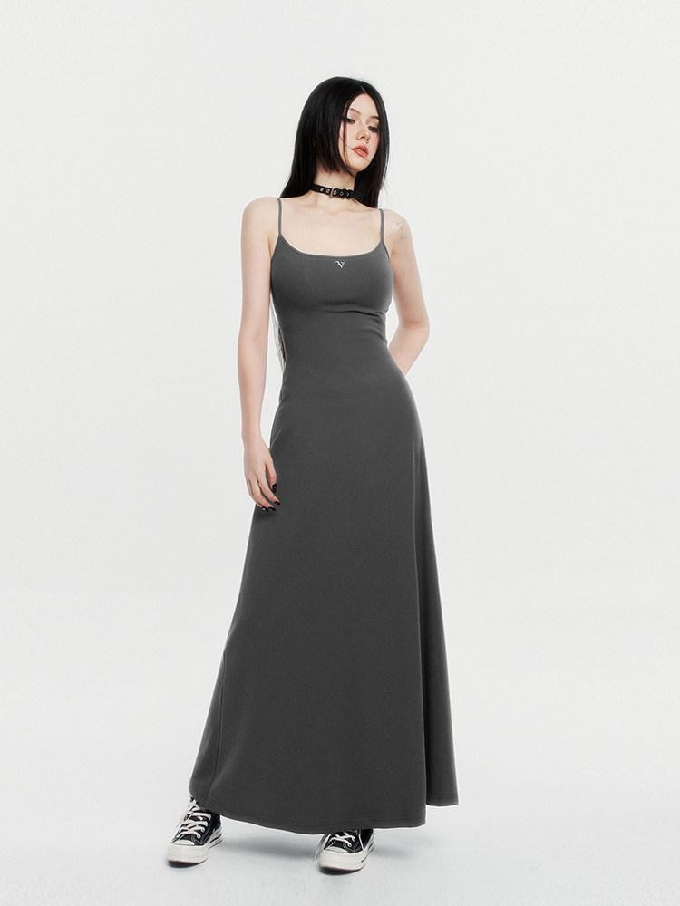 VOCK Spaghetti Strap Knit A Line Slimming Women's Cotton Spandex Slip Maxi Dresses