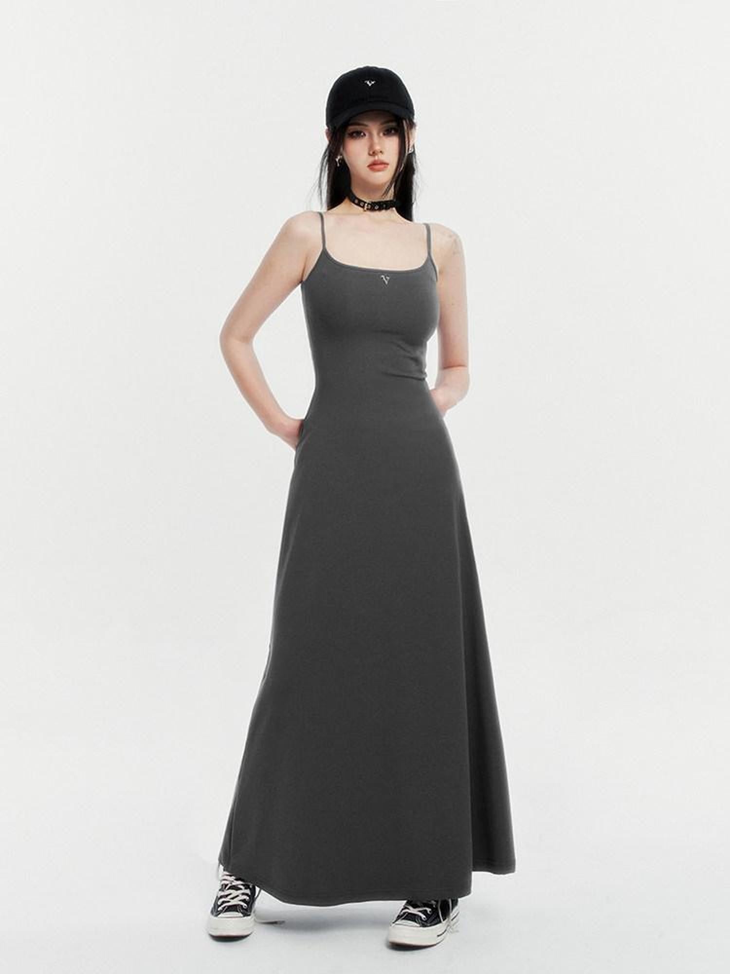 VOCK Spaghetti Strap Knit A Line Slimming Women's Cotton Spandex Slip Maxi Dresses
