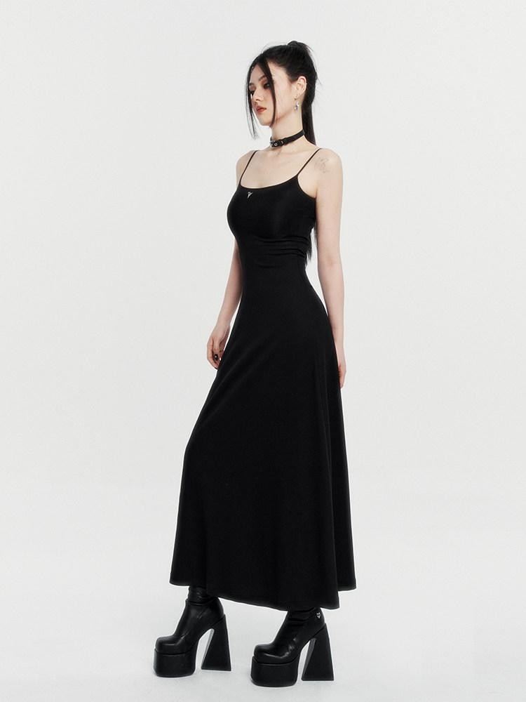 VOCK Spaghetti Strap Knit A Line Slimming Women's Cotton Spandex Slip Maxi Dresses