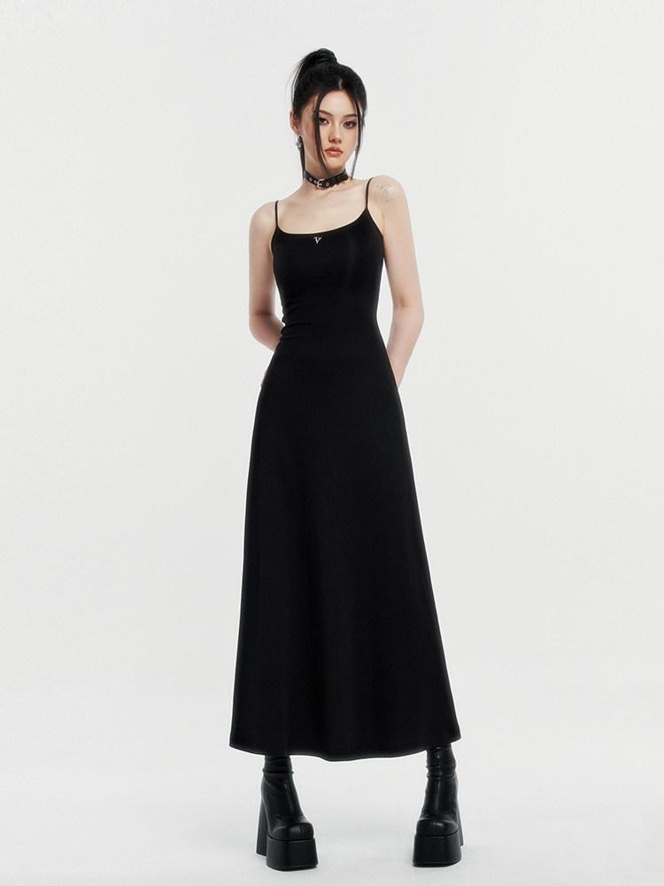 VOCK Spaghetti Strap Knit A Line Slimming Women's Cotton Spandex Slip Maxi Dresses