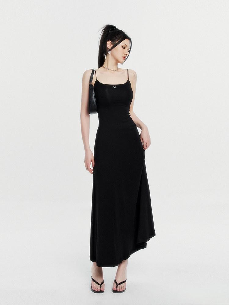 VOCK Spaghetti Strap Knit A Line Slimming Women's Cotton Spandex Slip Maxi Dresses