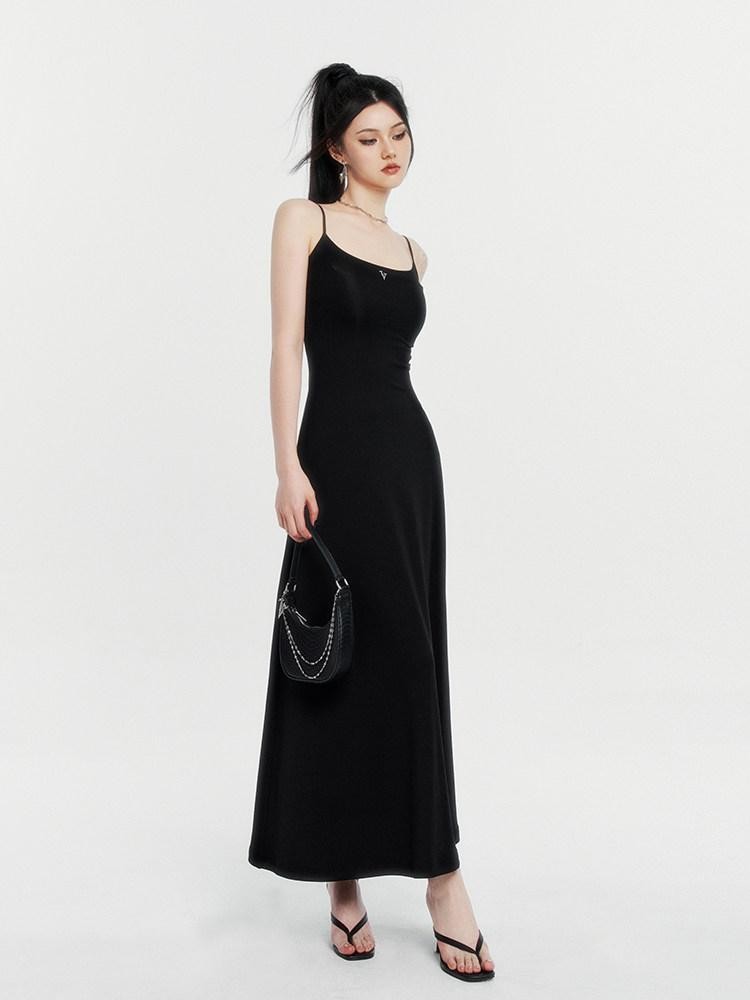 VOCK Spaghetti Strap Knit A Line Slimming Women's Cotton Spandex Slip Maxi Dresses