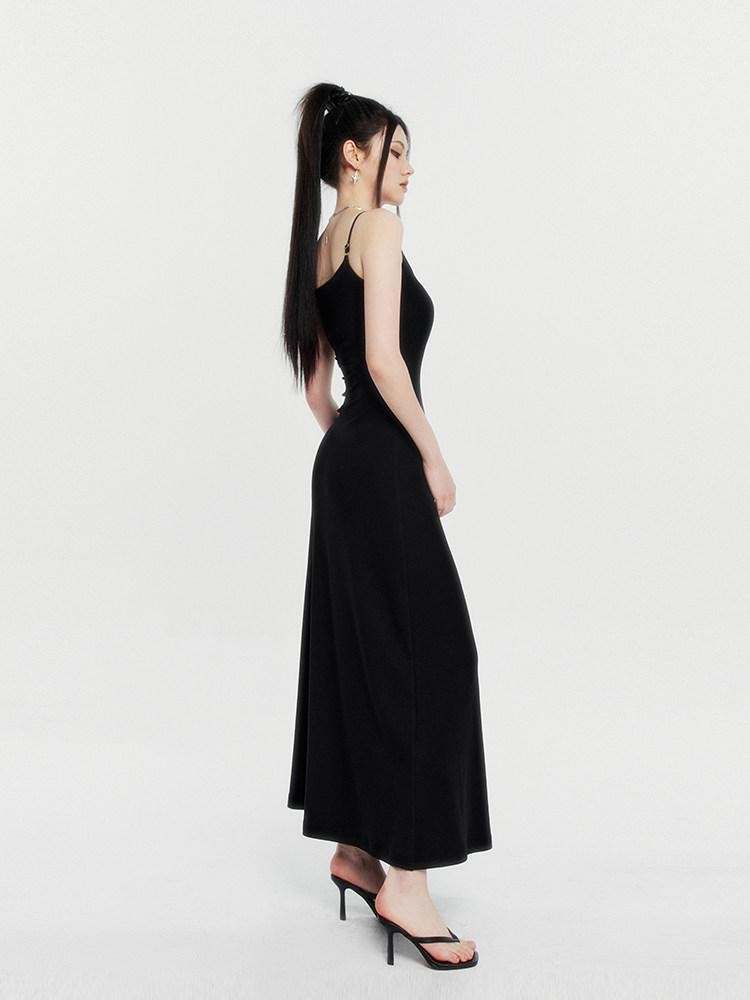 VOCK Spaghetti Strap Knit A Line Slimming Women's Cotton Spandex Slip Maxi Dresses