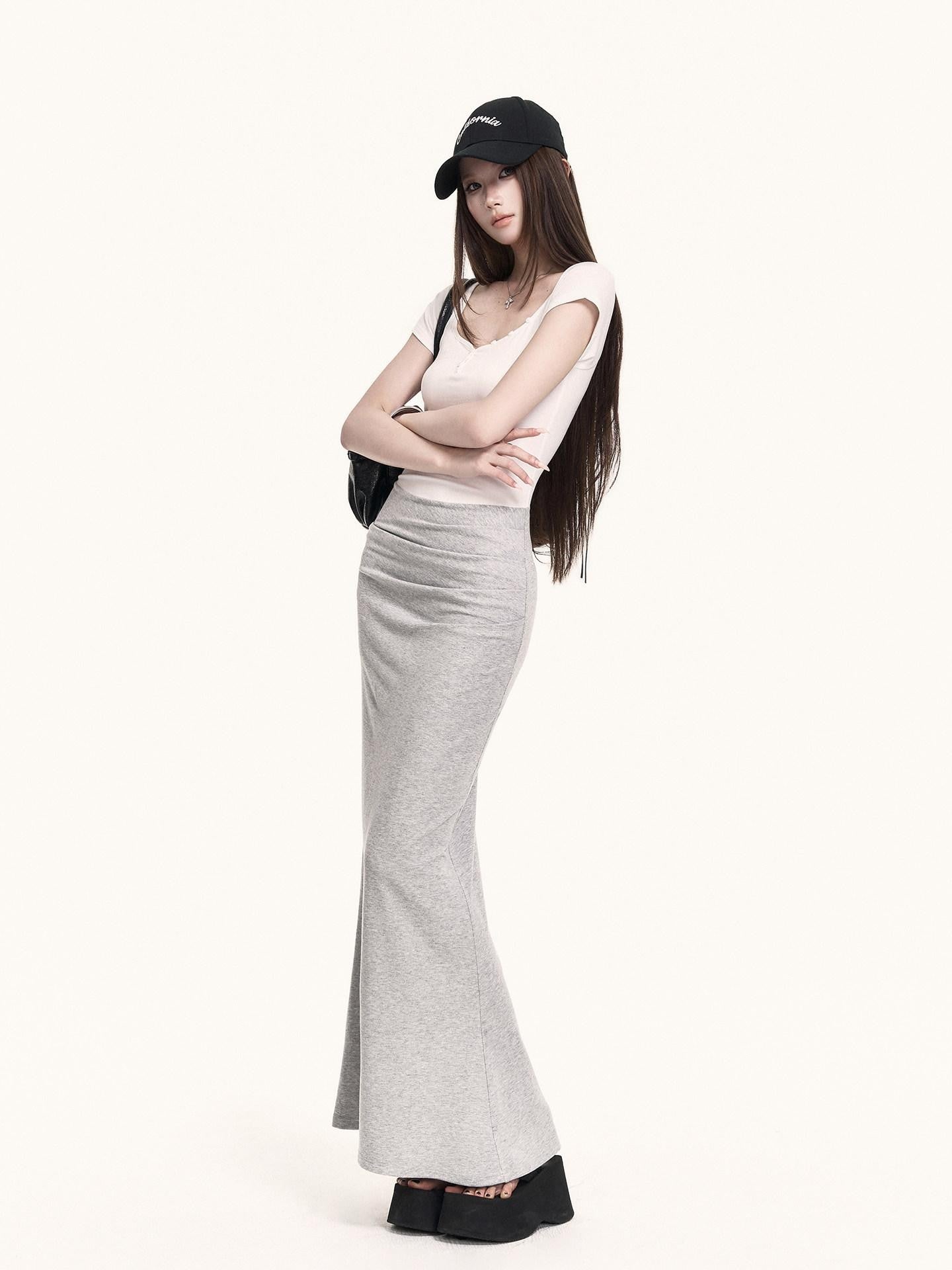 VOCK Spliced Fake Two Piece Mermaid Hem Women's Cotton Stretch Casual Maxi Dresses