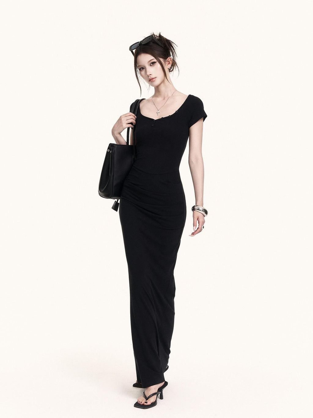 VOCK Spliced Fake Two Piece Mermaid Hem Women's Cotton Stretch Casual Maxi Dresses