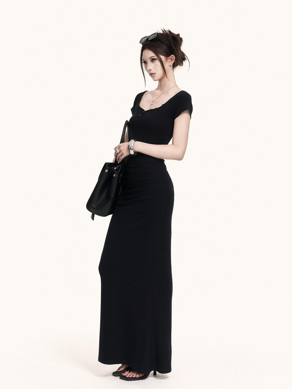 VOCK Spliced Fake Two Piece Mermaid Hem Women's Cotton Stretch Casual Maxi Dresses