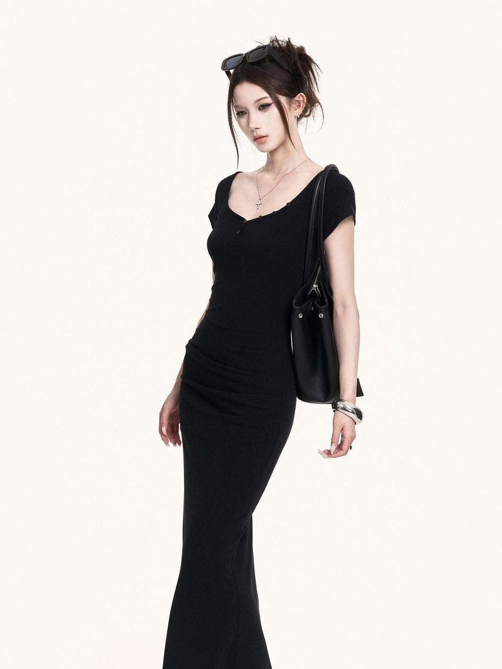 VOCK Spliced Fake Two Piece Mermaid Hem Women's Cotton Stretch Casual Maxi Dresses