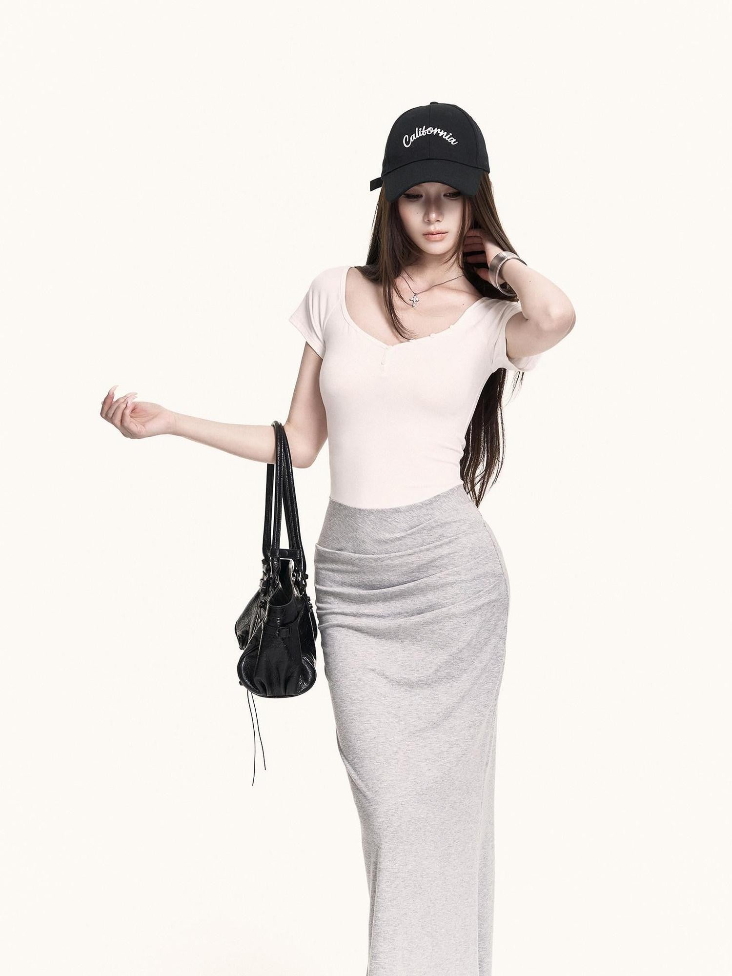 VOCK Spliced Fake Two Piece Mermaid Hem Women's Cotton Stretch Casual Maxi Dresses