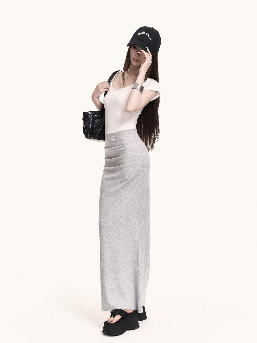VOCK Spliced Fake Two Piece Mermaid Hem Women's Cotton Stretch Casual Maxi Dresses