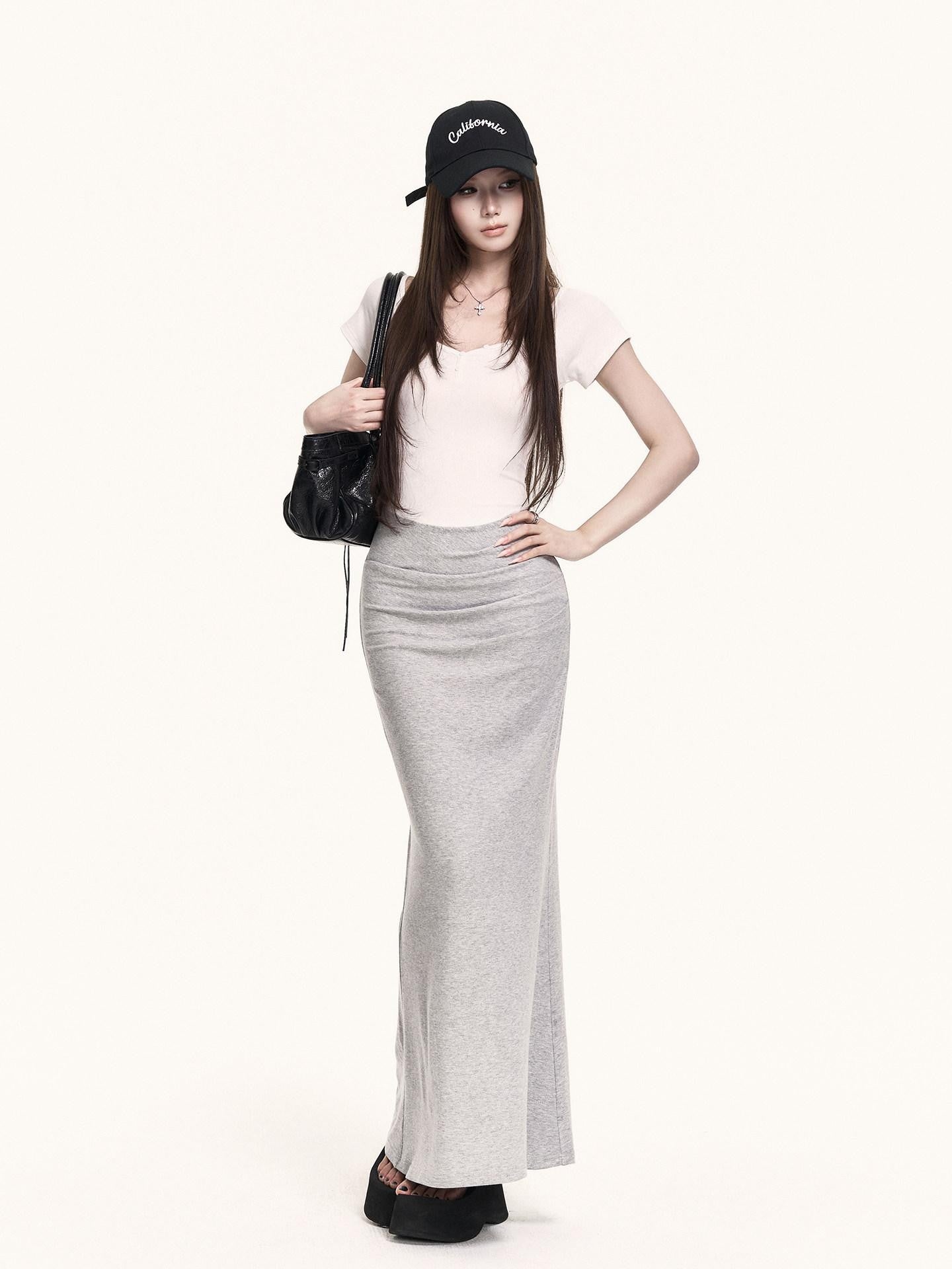VOCK Spliced Fake Two Piece Mermaid Hem Women's Cotton Stretch Casual Maxi Dresses