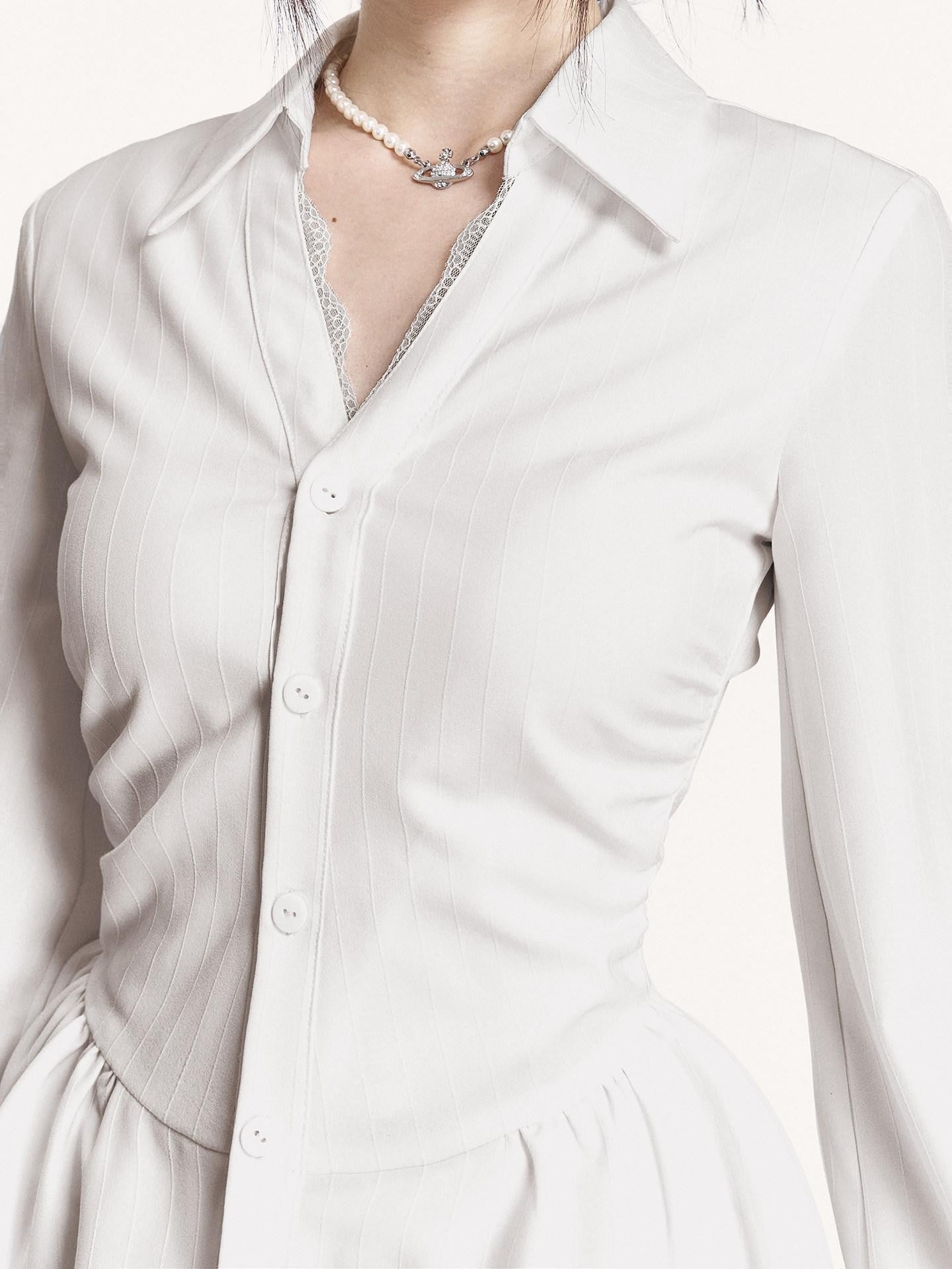 VOCK Spliced Lace Pleated French Aline Shirt Two Piece Women's Casual Mini Dresses