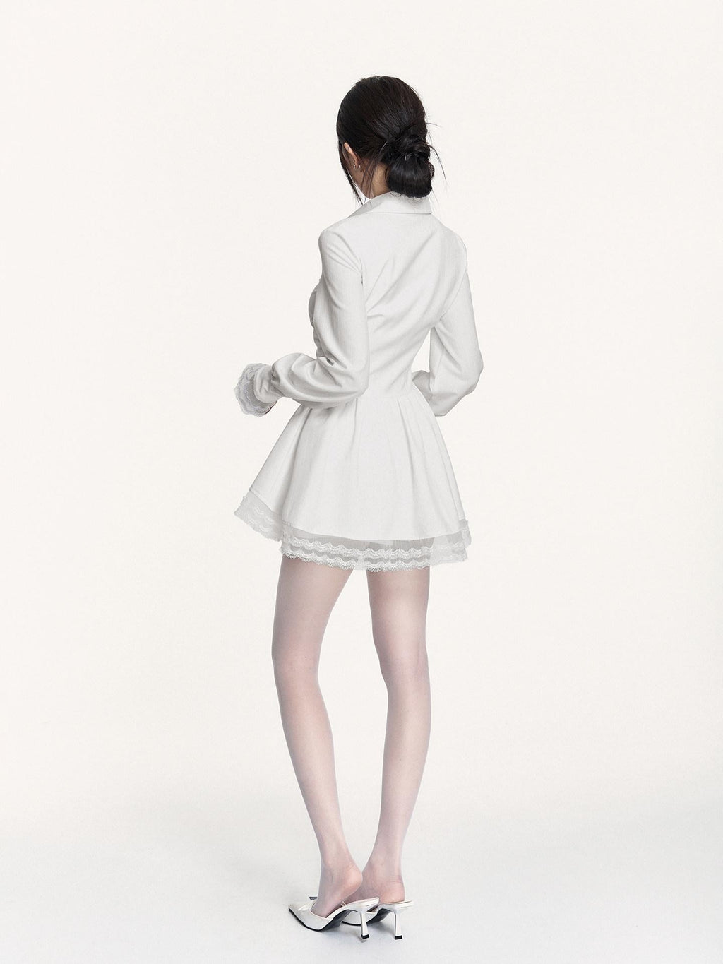 VOCK Spliced Lace Pleated French Aline Shirt Two Piece Women's Casual Mini Dresses