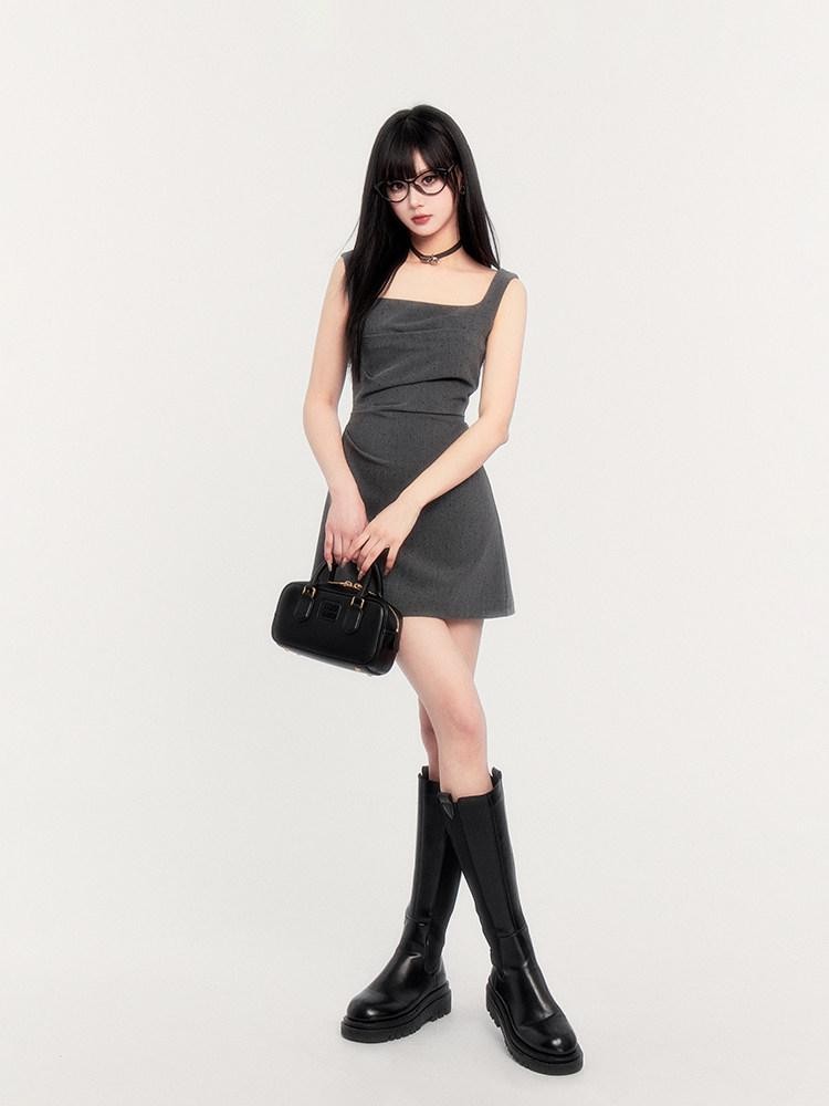 VOCK Square Neck Asymmetric Rhinestone Women's Polyester Slip Mini Dresses