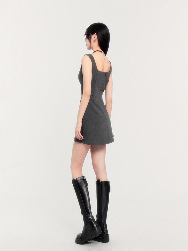 VOCK Square Neck Asymmetric Rhinestone Women's Polyester Slip Mini Dresses