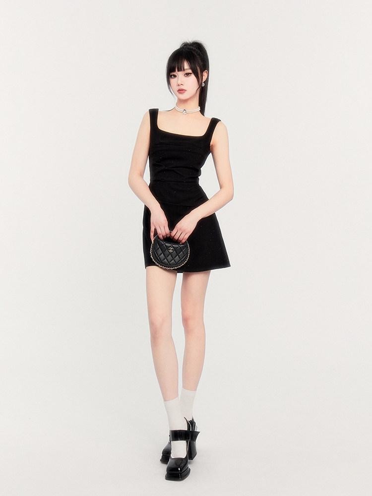 VOCK Square Neck Asymmetric Rhinestone Women's Polyester Slip Mini Dresses